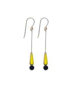E1807 Yellow Tear with Black Detail Earrings
