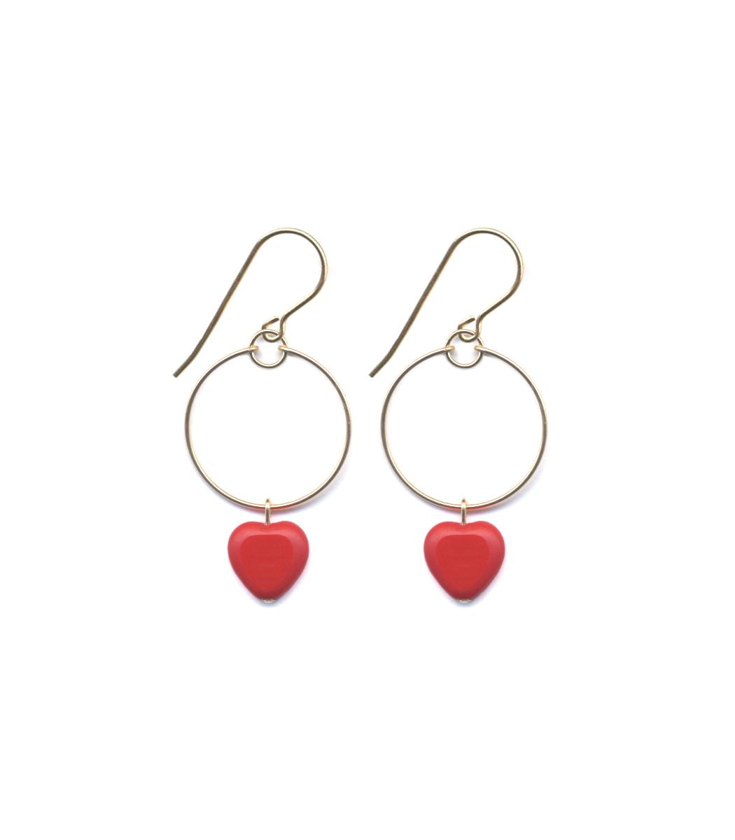 E1867 Red Heart Hoop Earrings