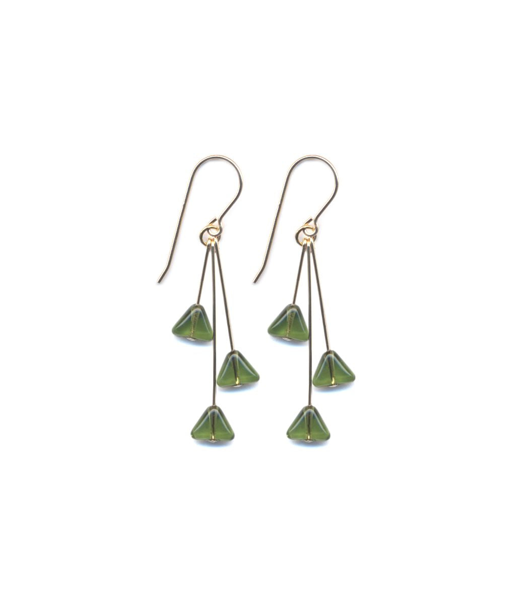 E1894 Translucent Green Triangle Cluster Earrings