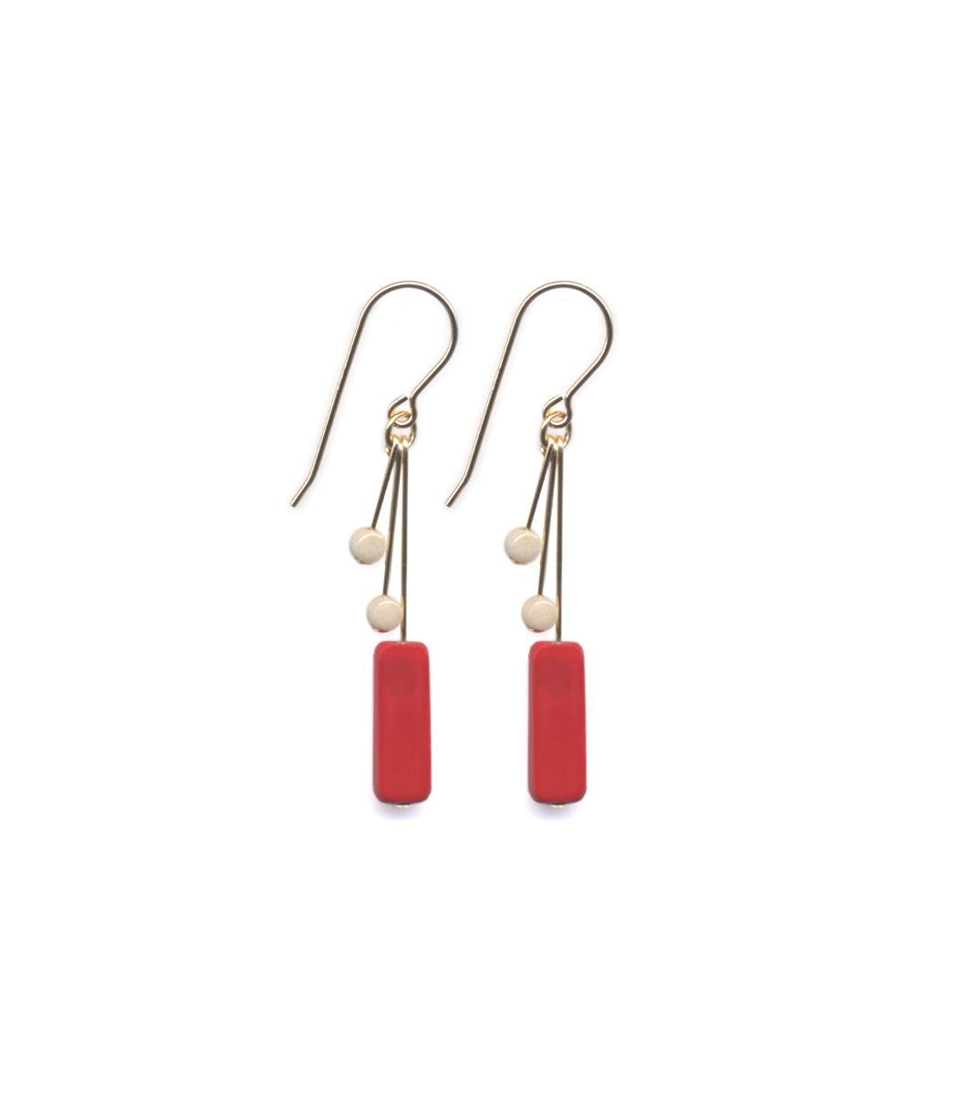 E1900 Red Bar Cluster Earrings