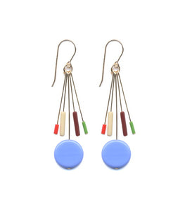 E1902 Blue Patterned Fringe Earrings