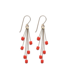 E1914 Red Square Cluster Earrings