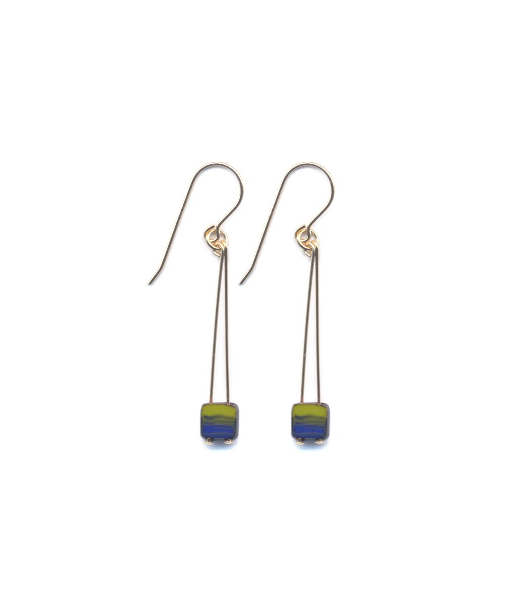 E1916 Square Two Toned Drop Earrings
