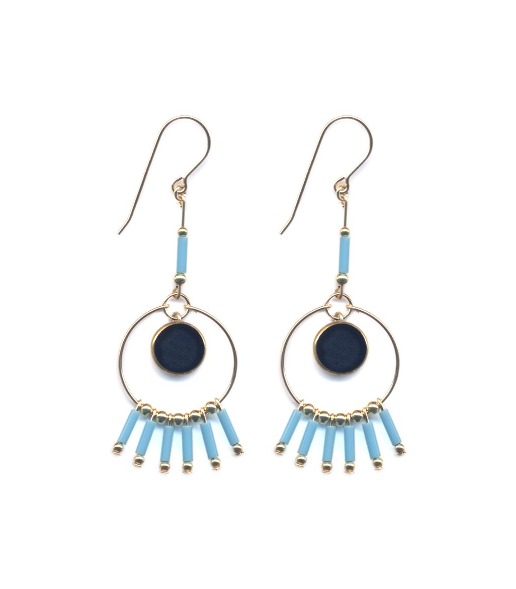 E1919 Blue Eye Fringe Hoop Earrings