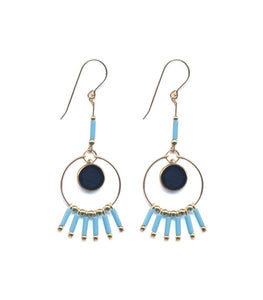 E1919 Blue Eye Fringe Hoop Earrings