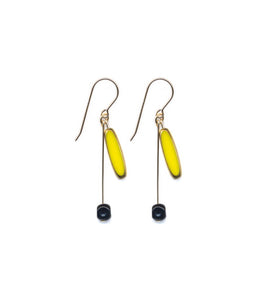E1927 Yellow Petal Drop with Black Cube Earrings