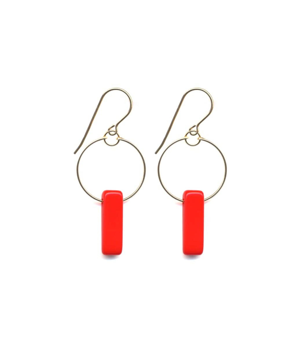 Irk Jewelry I. Ronni Kappos E1629 Red Bar Hoop Earrings