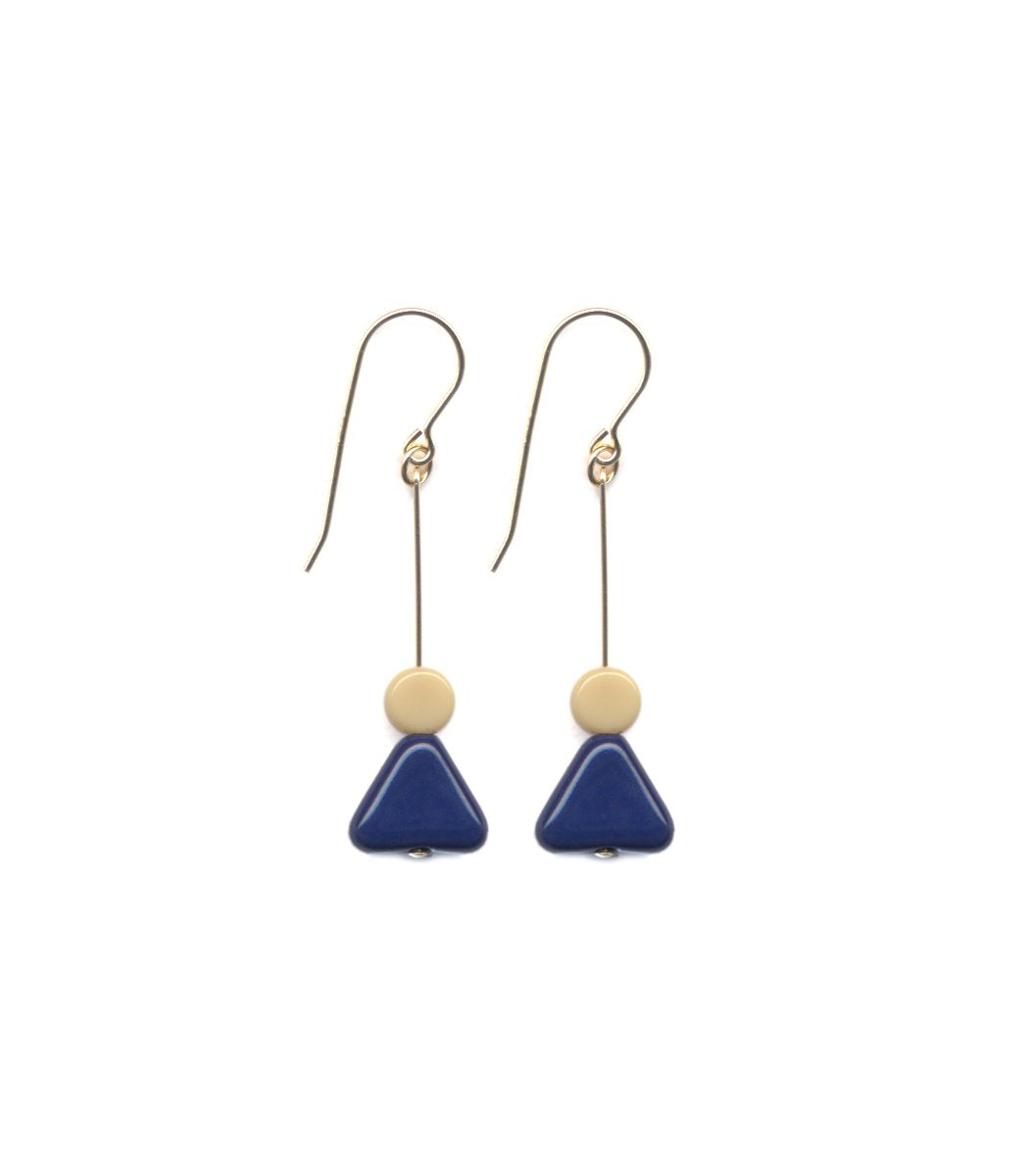 E1737 Navy Triangle with Cream Detail Earrings