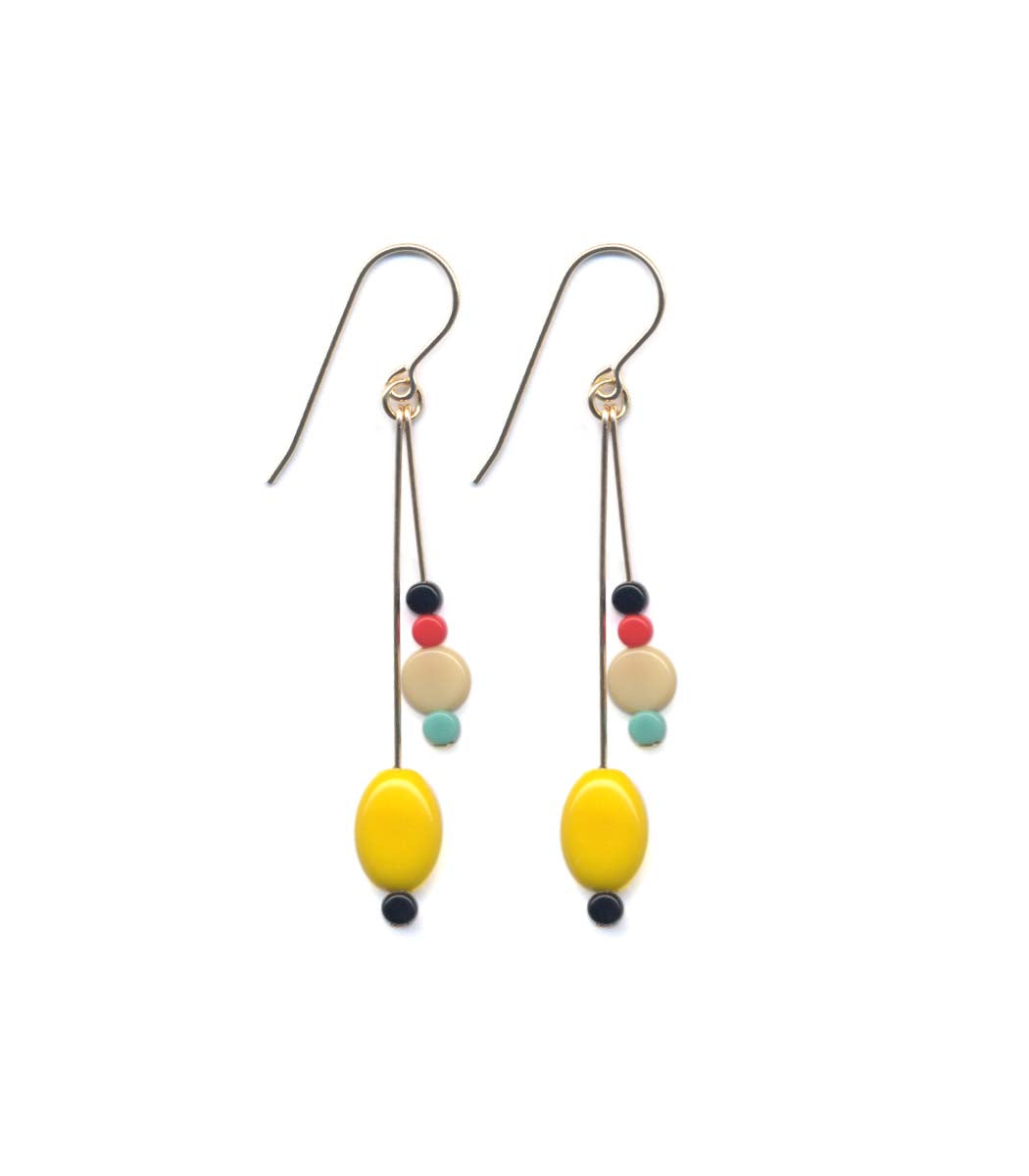 E1802 Yellow Oranament Cluster Earrings